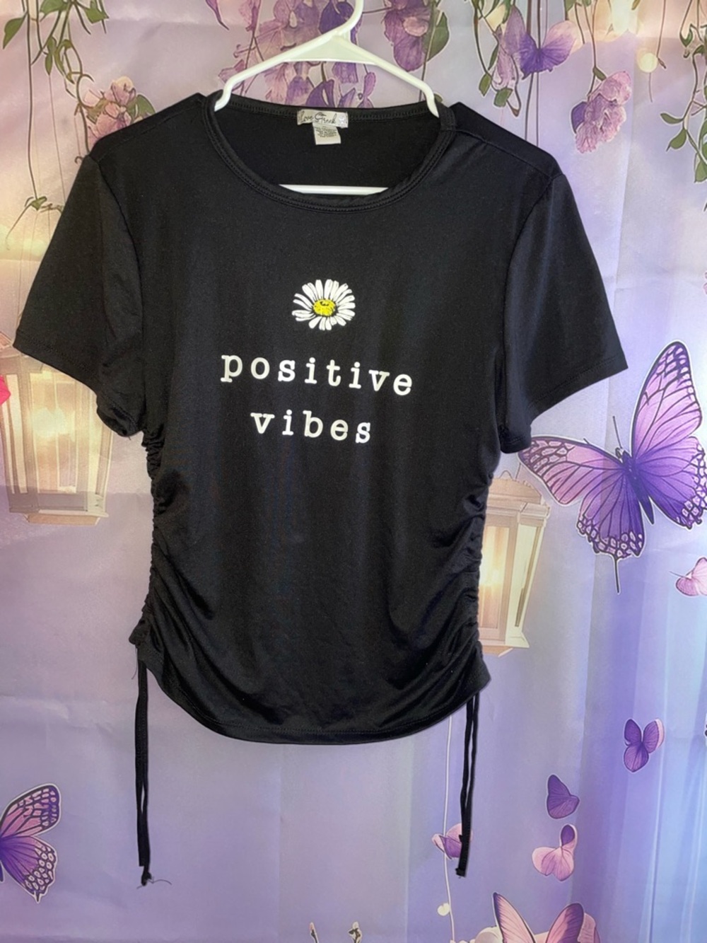 Positive Vibes Black Ruched Daisy Tee